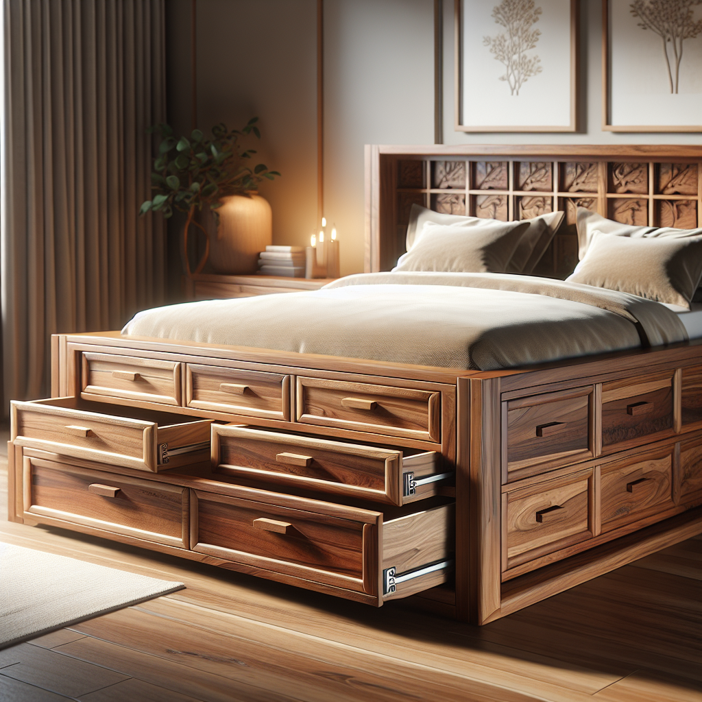 Tempat tidur kayu jati model laci dengan desain elegan dan fungsional