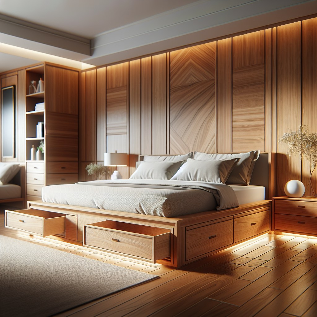 Tempat tidur kayu jati dengan laci penyimpanan model Cihampelas