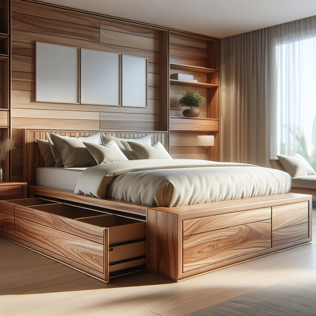 Tempat tidur kayu jati dengan laci penyimpanan bawah