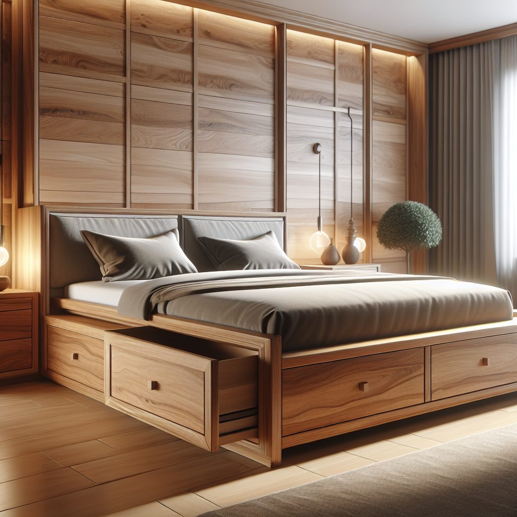 Tempat tidur kayu jati model laci Cikancung dengan desain elegan