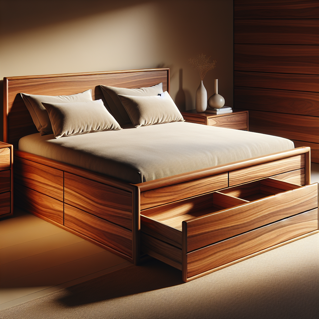 Tempat tidur dari kayu jati dengan laci penyimpanan bawah