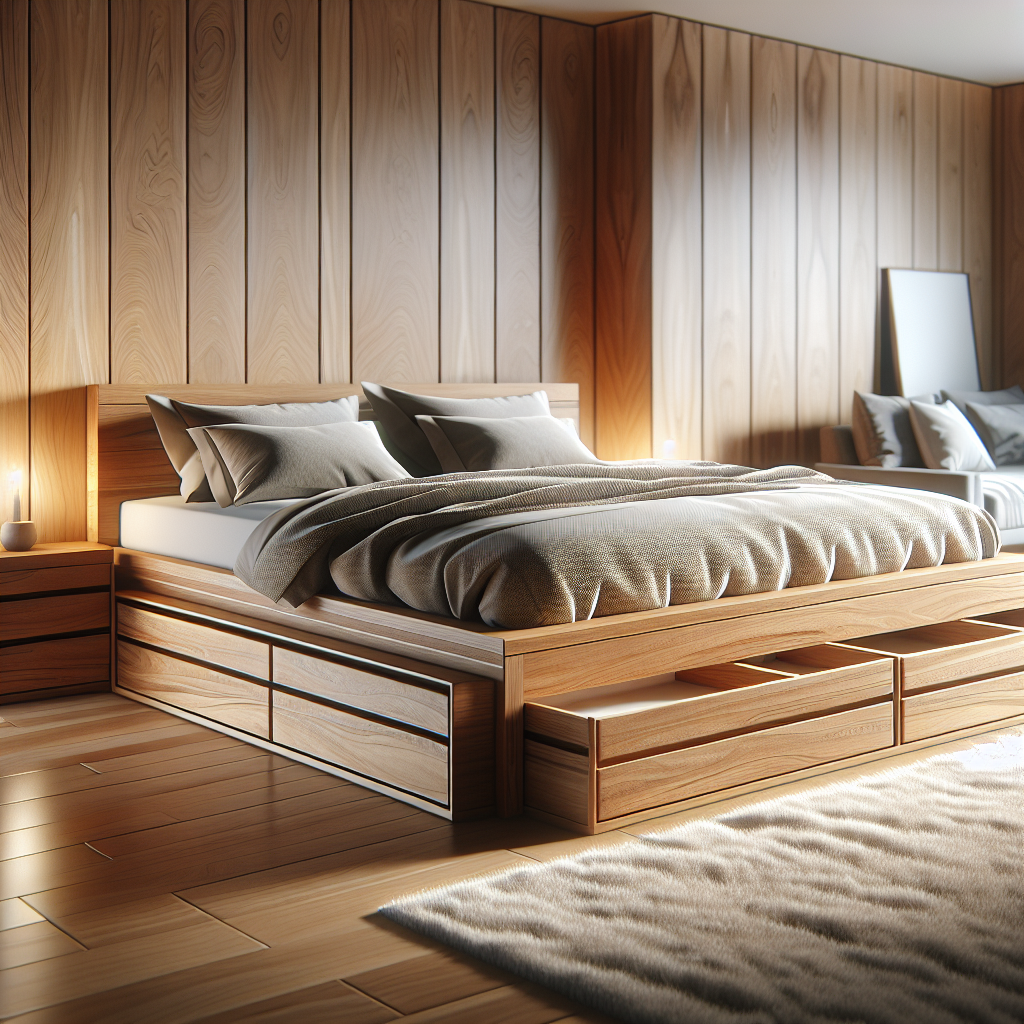 Tempat Tidur Jati dengan laci model Ciparay di kamar tidur modern