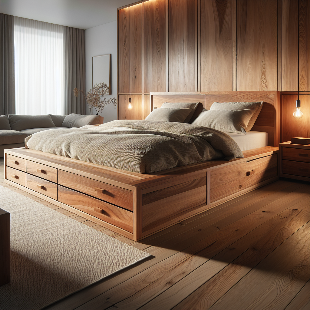 Tempat Tidur Jati Model Laci Cipatat: Solusi Praktis dan Elegan untuk Kamar Anda 1 Tempat tidur kayu jati dengan laci penyimpanan di kamar tidur minimalis