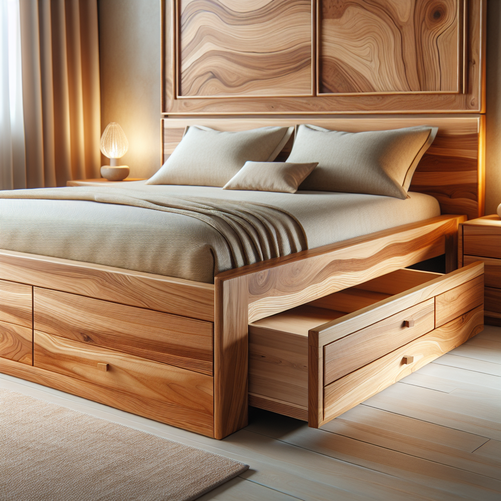 Tempat tidur jati dengan laci model Cipeundeuy terbuat dari kayu jati berkualitas