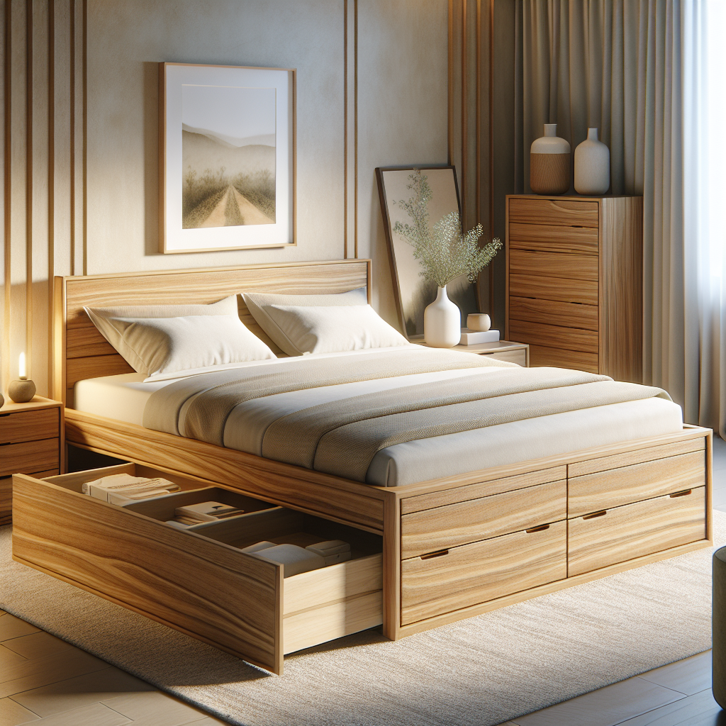 Tempat tidur jati dengan laci Cipongkor di kamar modern