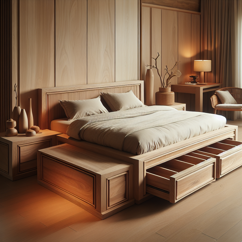 Tempat tidur jati dengan laci model kelapa gading