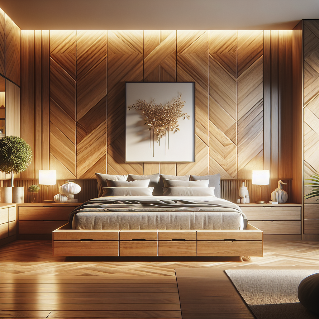 Tempat tidur jati dengan laci built-in dari Kramat Jati di kamar minimalis