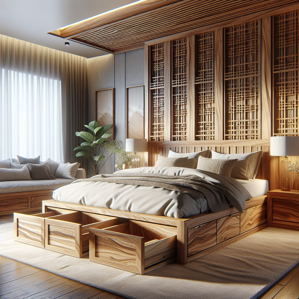 Tempat tidur jati Makasar model laci dengan desain natural dan elegan