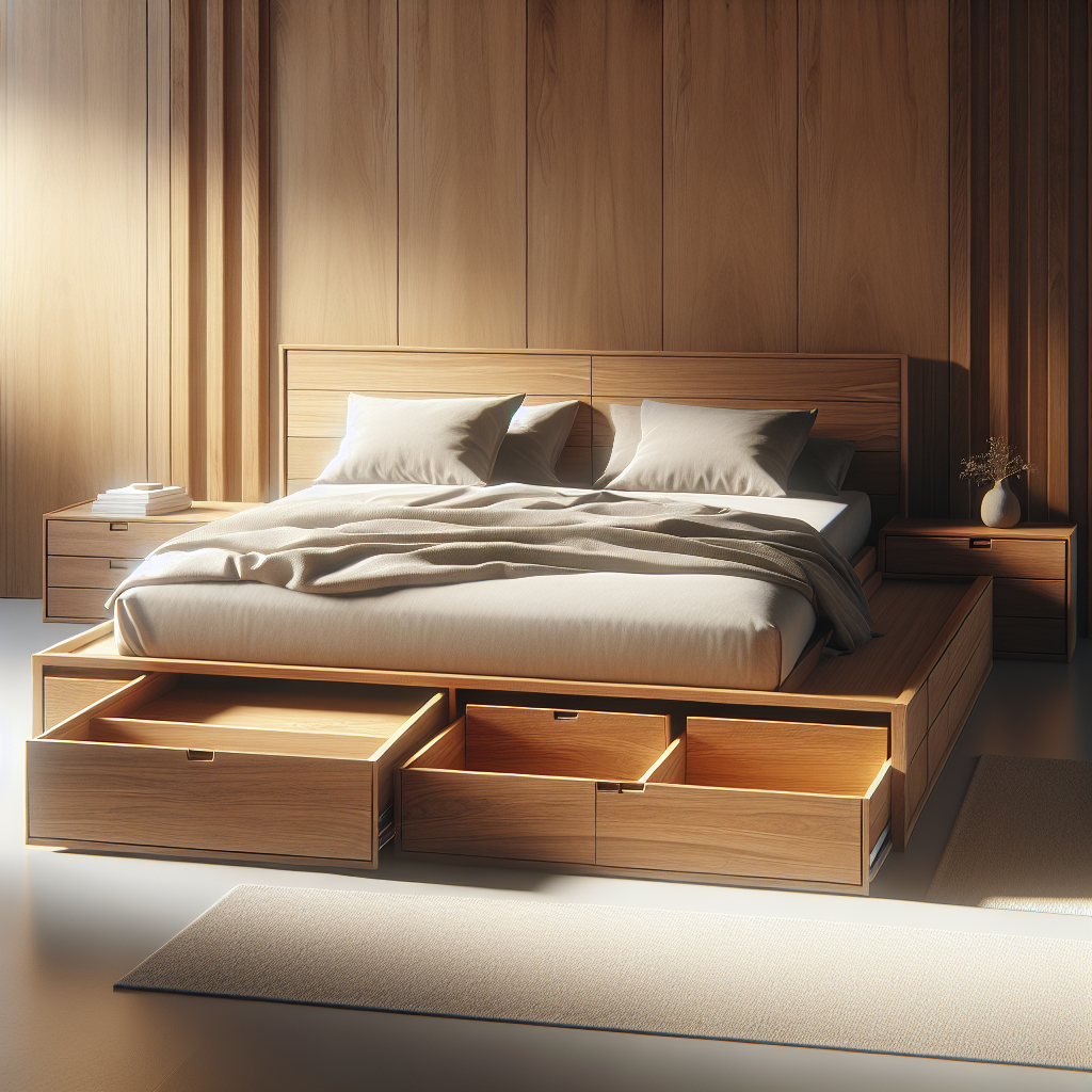 Tempat tidur jati model laci Matraman dari kayu jati solid dengan desain minimalis
