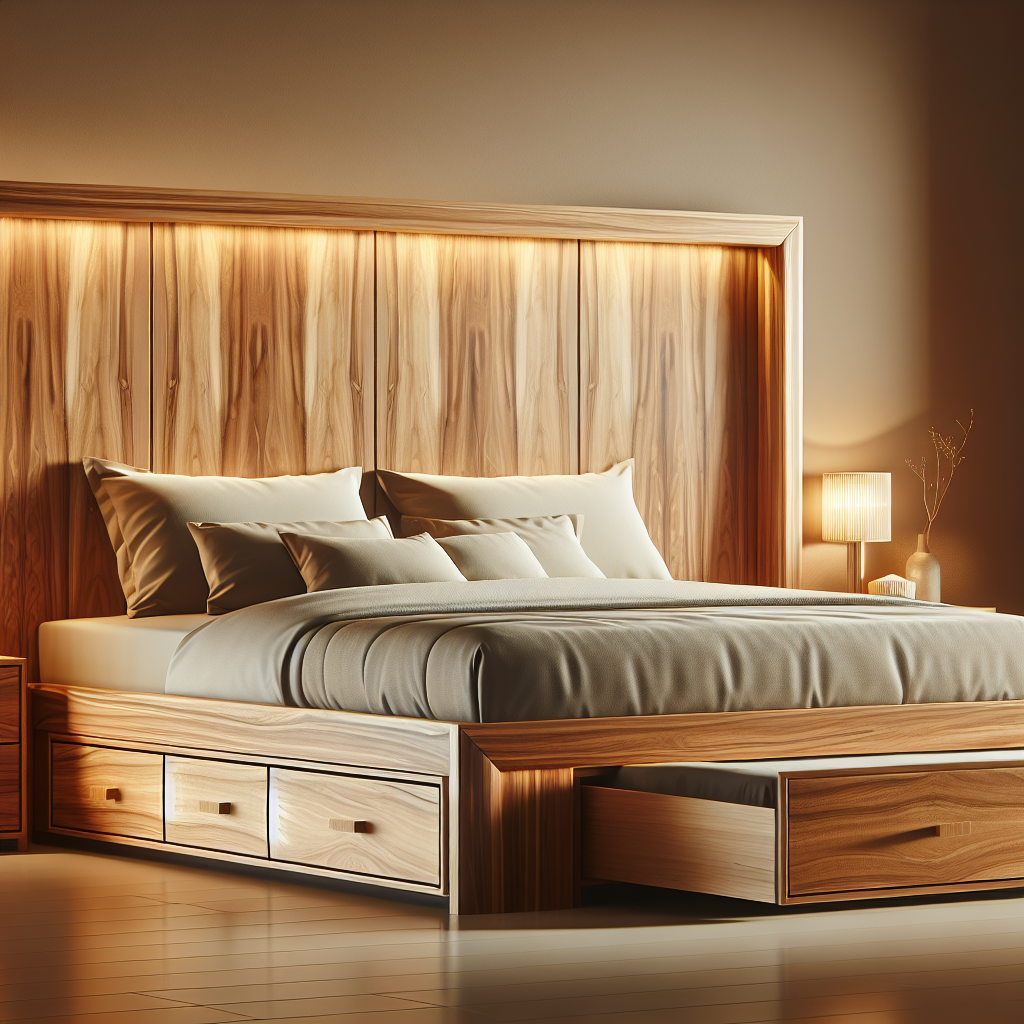 Tempat tidur kayu jati dengan laci model modern