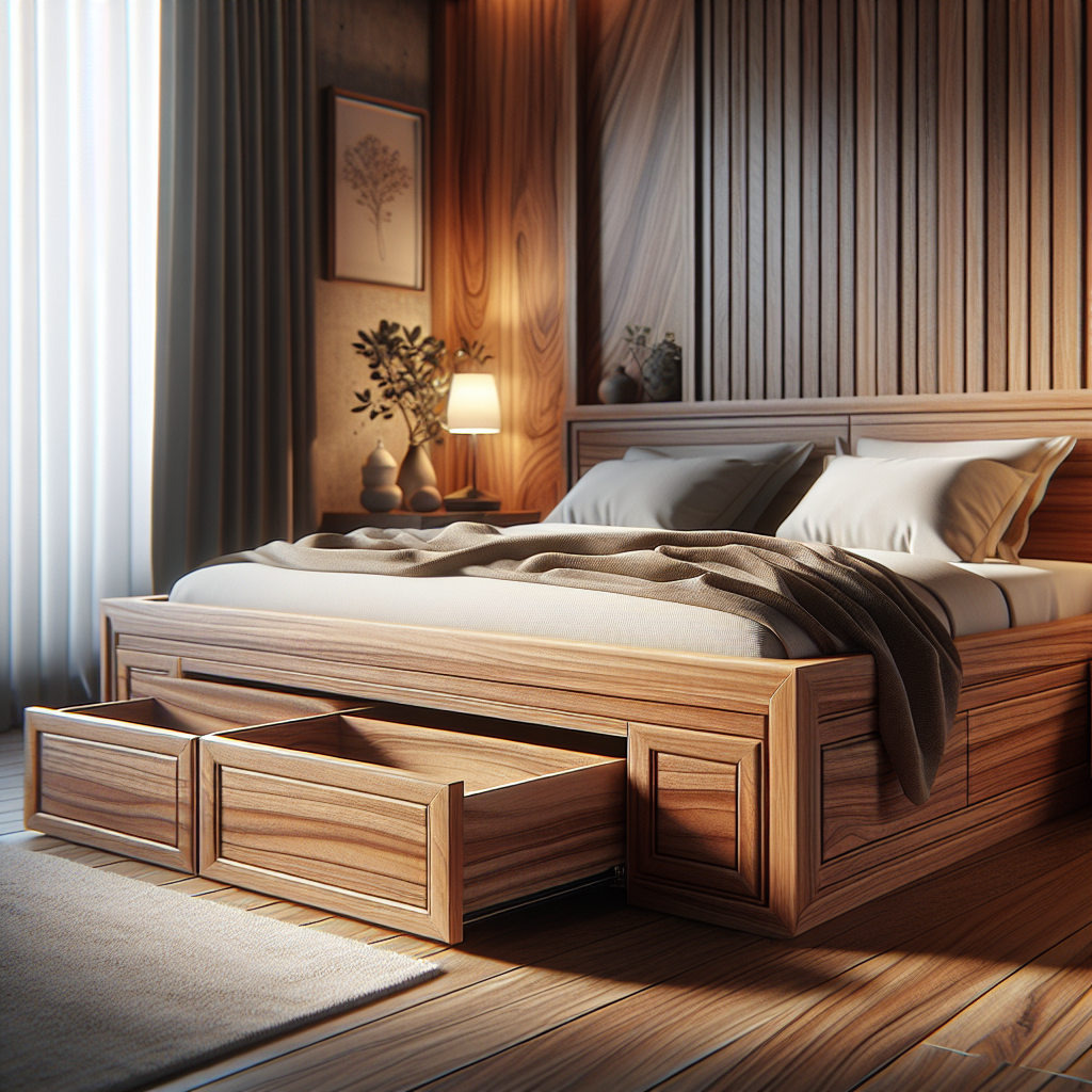 Tempat tidur jati dengan laci penyimpanan model Pademangan