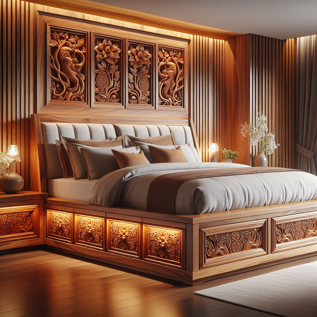 Tempat Tidur Jati Model Laci Selemadeg Barat: Solusi Penyimpanan dan Estetika Kamar Tidur 1 Tempat tidur kayu jati dengan laci model Selemadeg Barat di kamar tidur modern