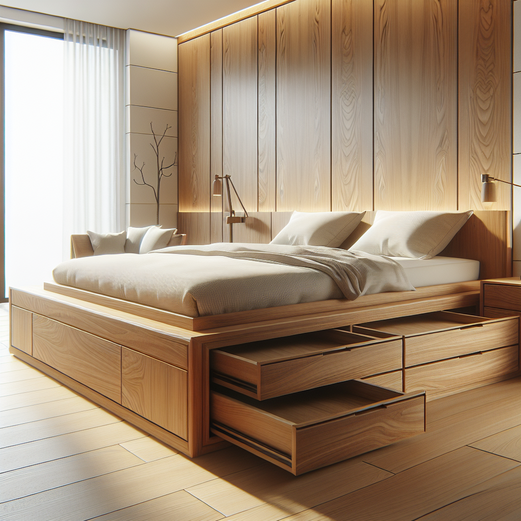 Tempat Tidur Jati Model Laci Selemadeg Timur: Kombinasi Estetika dan Fungsionalitas untuk Kamar Anda 1 Tempat tidur jati dengan laci penyimpanan di kamar tidur modern