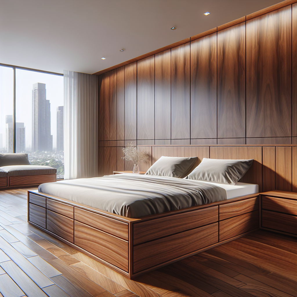Tempat Tidur Jati Model Laci: Solusi Penyimpanan Elegan di Jakarta Pusat 1 Tempat tidur jati dengan laci built-in di kamar minimalis