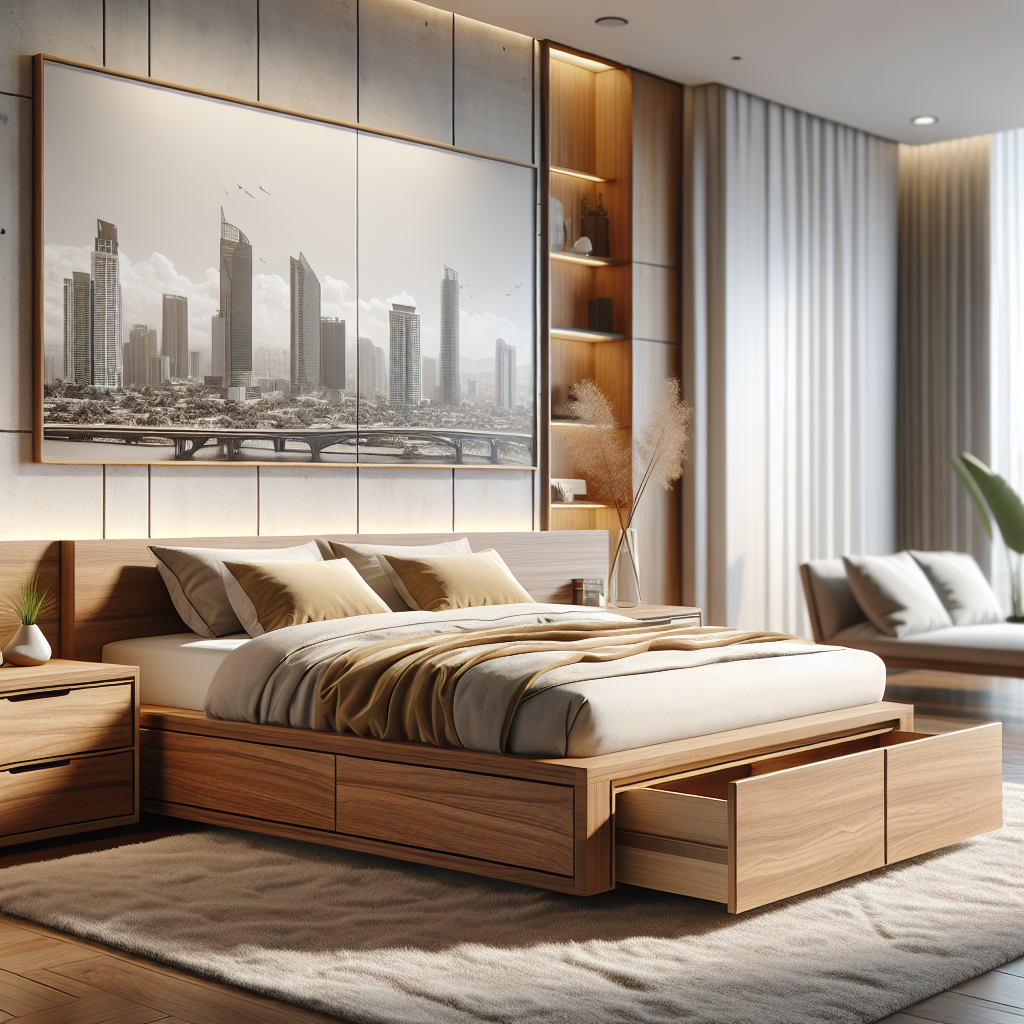 Tempat Tidur Jati Model Laci: Solusi Praktis untuk Hunian di Jakarta Utara 1 Tempat tidur jati dengan laci penyimpanan di kamar minimalis