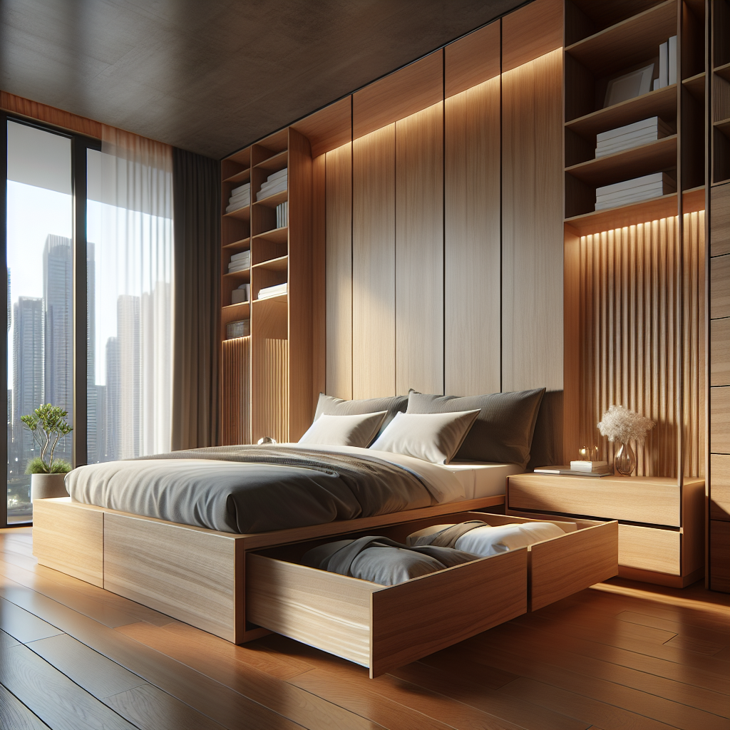 Tempat Tidur Jati Model Laci: Solusi Stylish dan Fungsional untuk Jakarta Timur 1 Tempat tidur kayu jati dengan model laci di kamar tidur minimalis