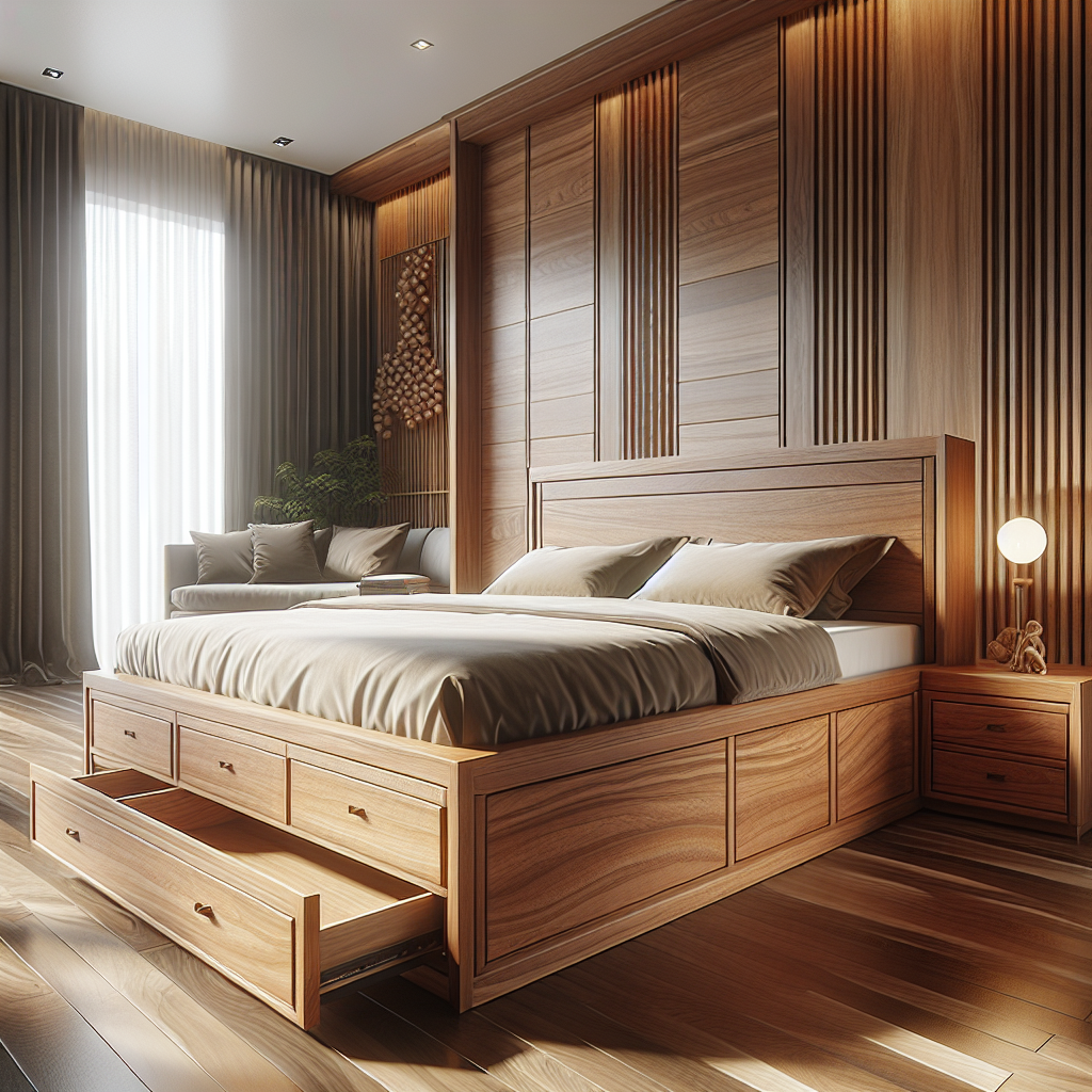 Tempat Tidur Jati Model Laci Tebet: Solusi Estetis dan Fungsional untuk Kamar Anda 1 Tempat tidur kayu jati model laci Tebet dengan desain elegan dan fungsional