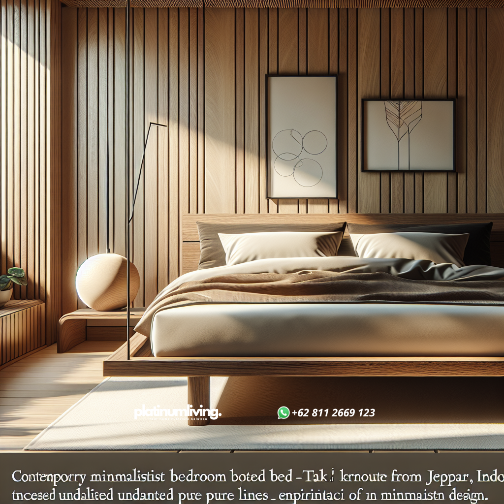 Tempat tidur minimalis dari kayu jati Jepara di kamar tidur modern