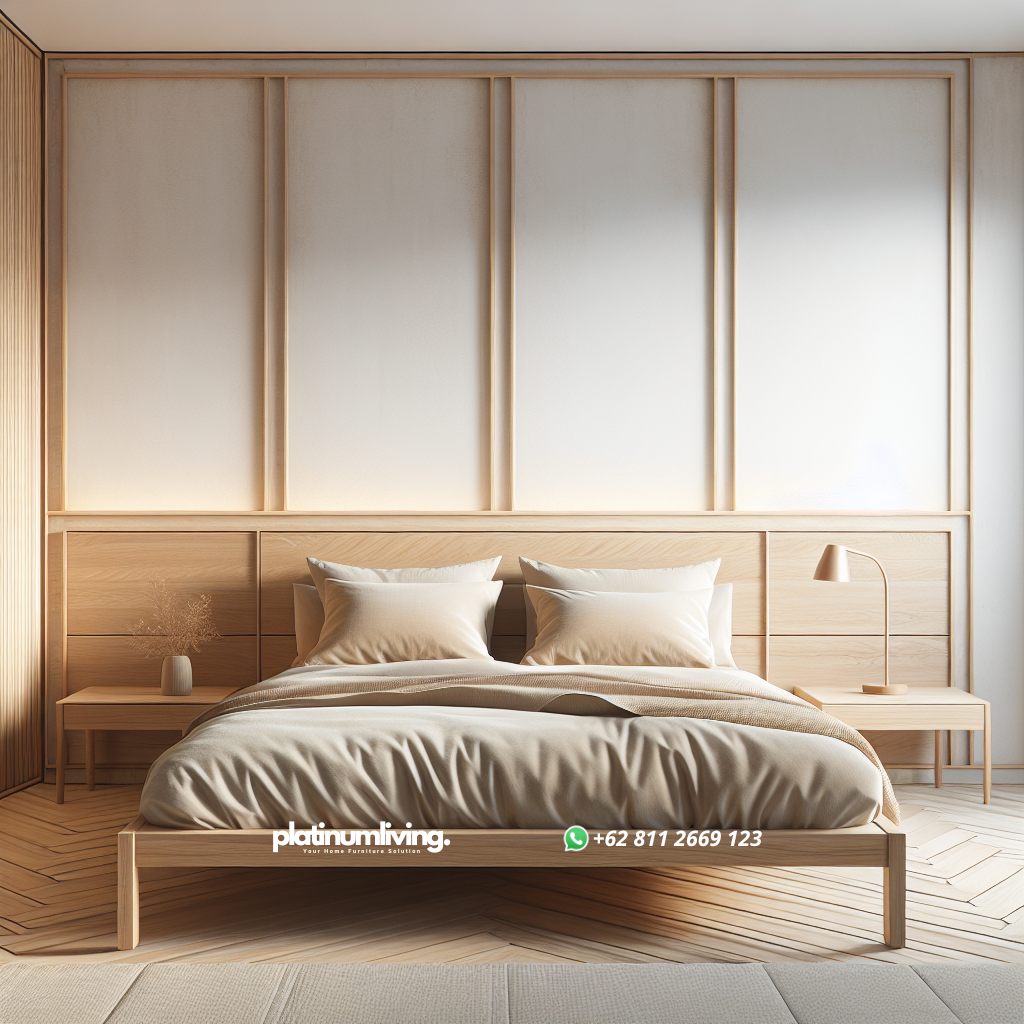 Tempat tidur minimalis bahan kayu jati dengan desain modern di kamar tidur