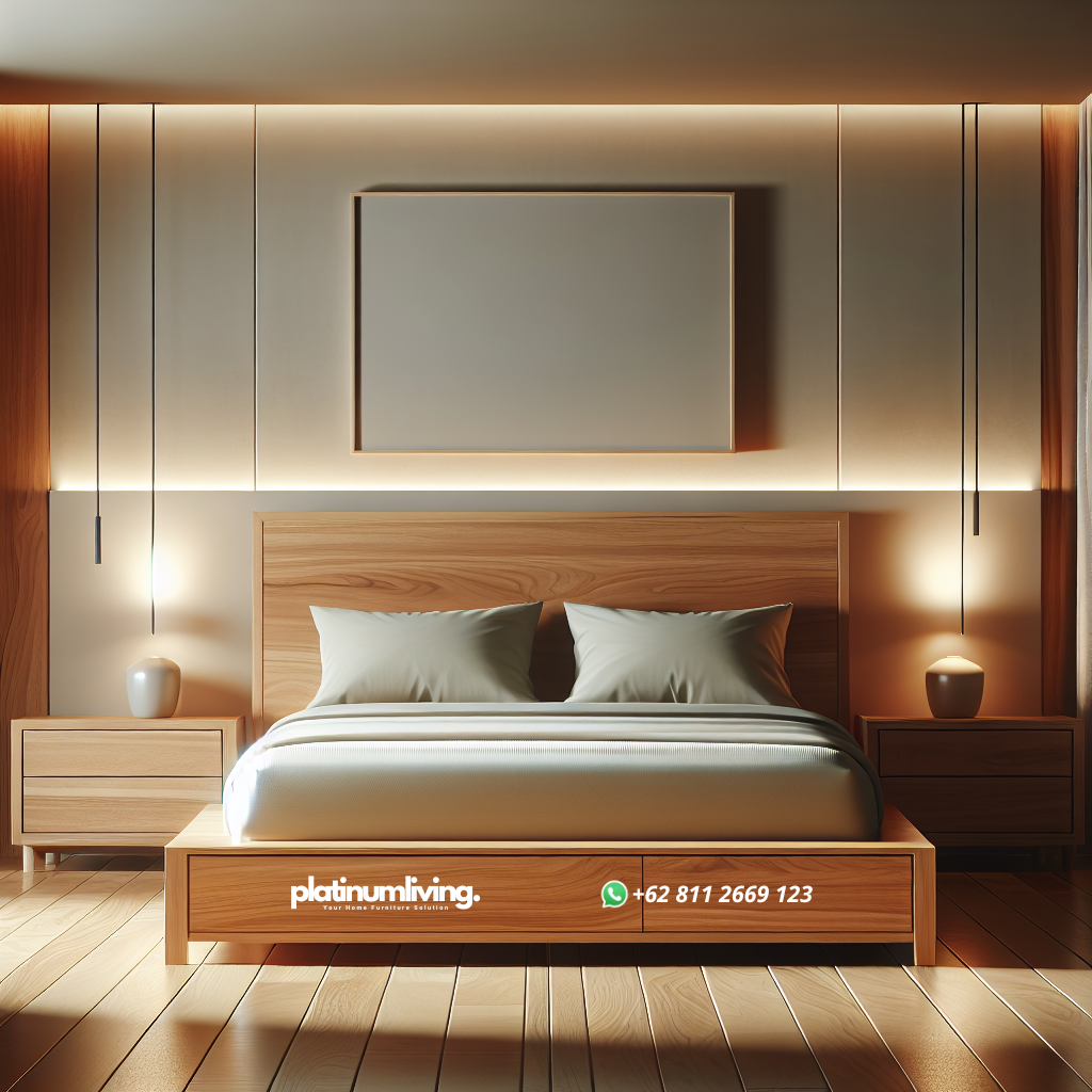 Tempat tidur minimalis dari kayu jati dengan desain modern dan natural
