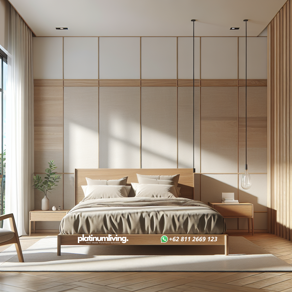 Tempat tidur jati minimalis di kamar tidur modern