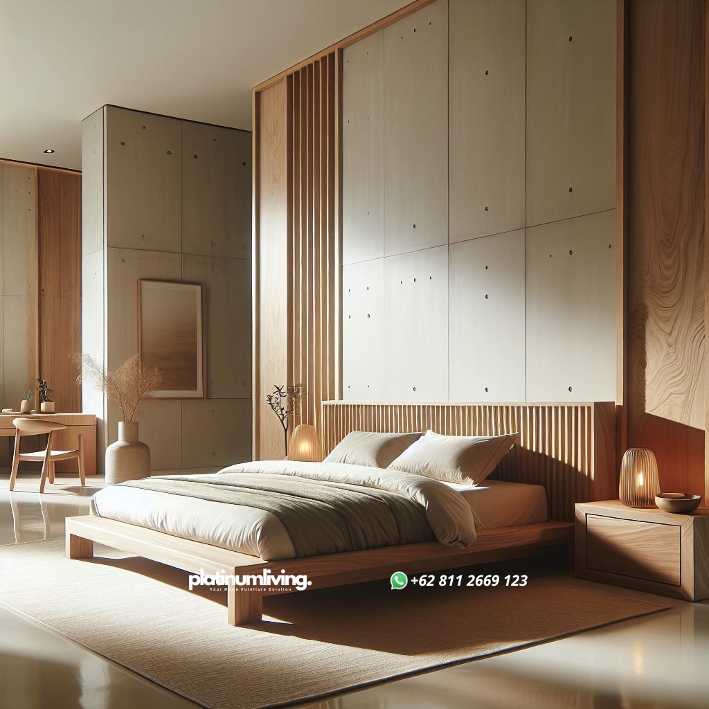 Tempat tidur minimalis dari kayu jati di kamar modern