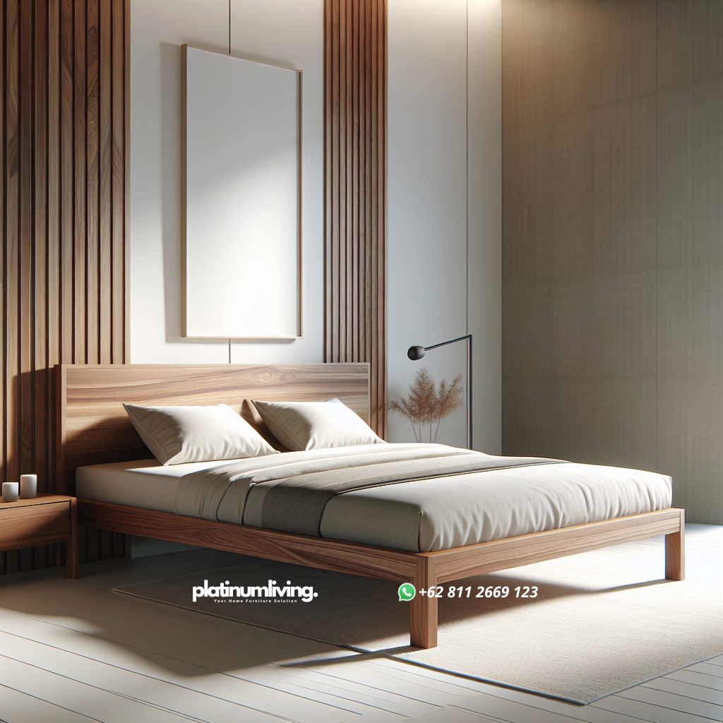 Tempat tidur jati minimalis di kamar tidur modern