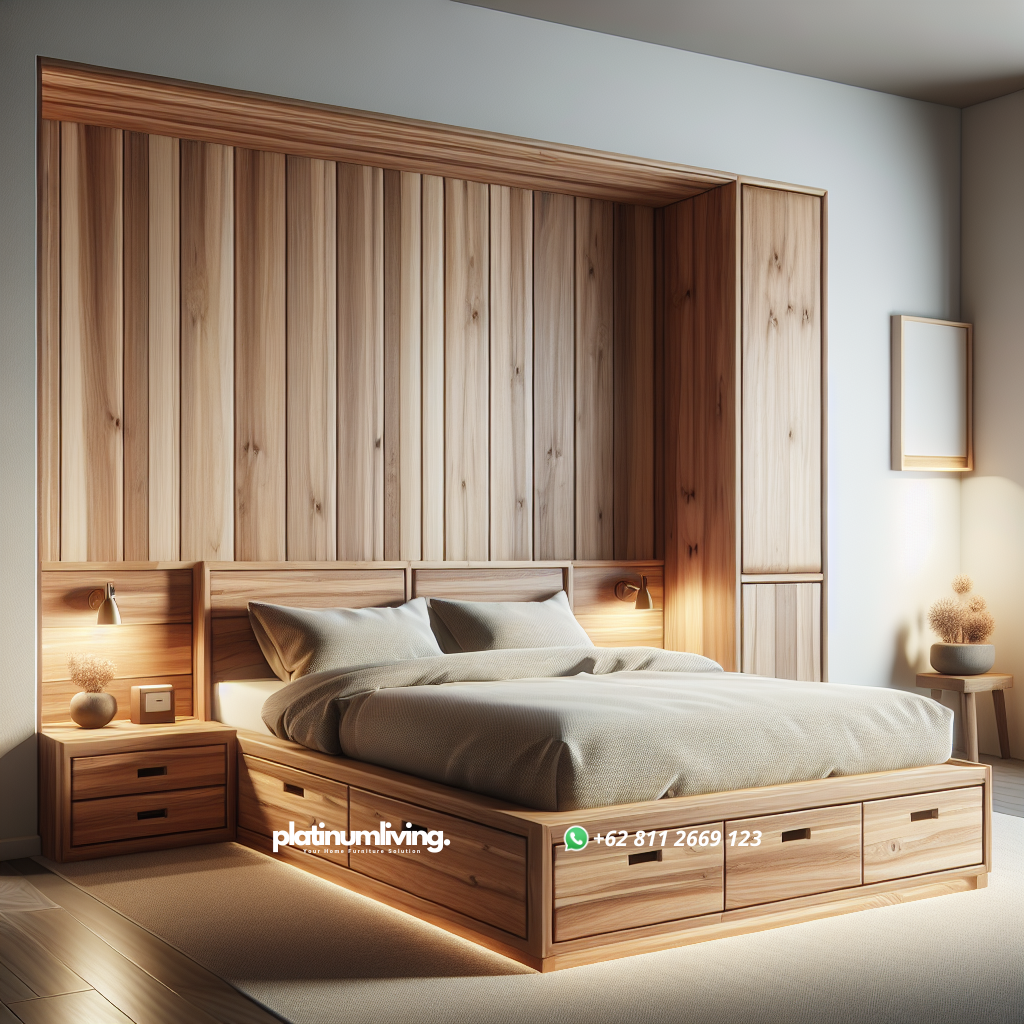 Tempat tidur minimalis bahan jati dengan laci penyimpanan untuk kamar kosan