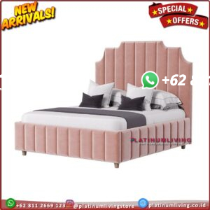 Dipan jati tempat tidur jati full busa warna pink 160x200 Bahan Bludru Velvet