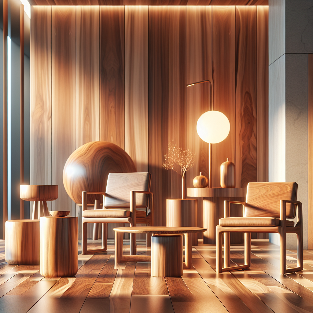 Minimalist teak furniture set in modern living room