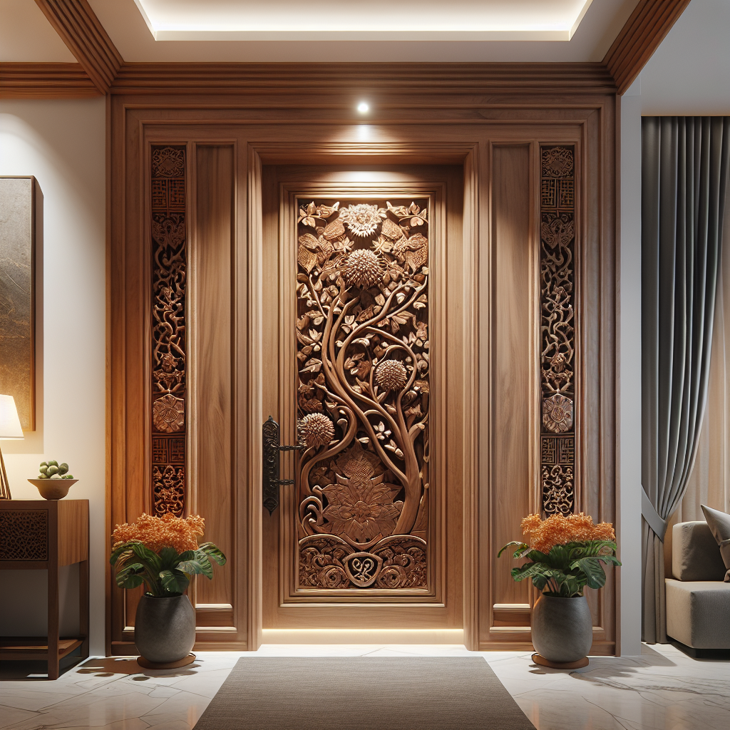 Pintu Jati Jepara ukir dan minimalis dengan finishing natural