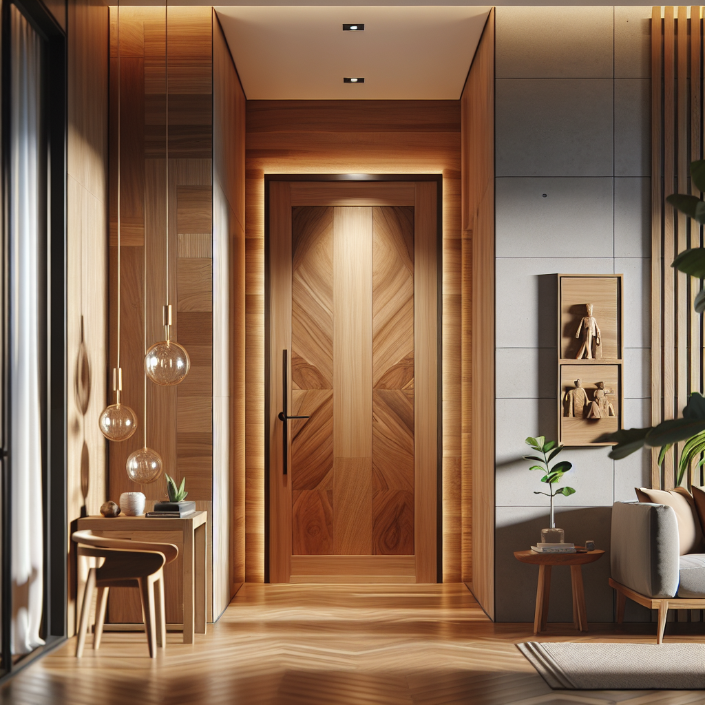 Pintu jati Jepara dengan desain minimalis di rumah modern di Bandung