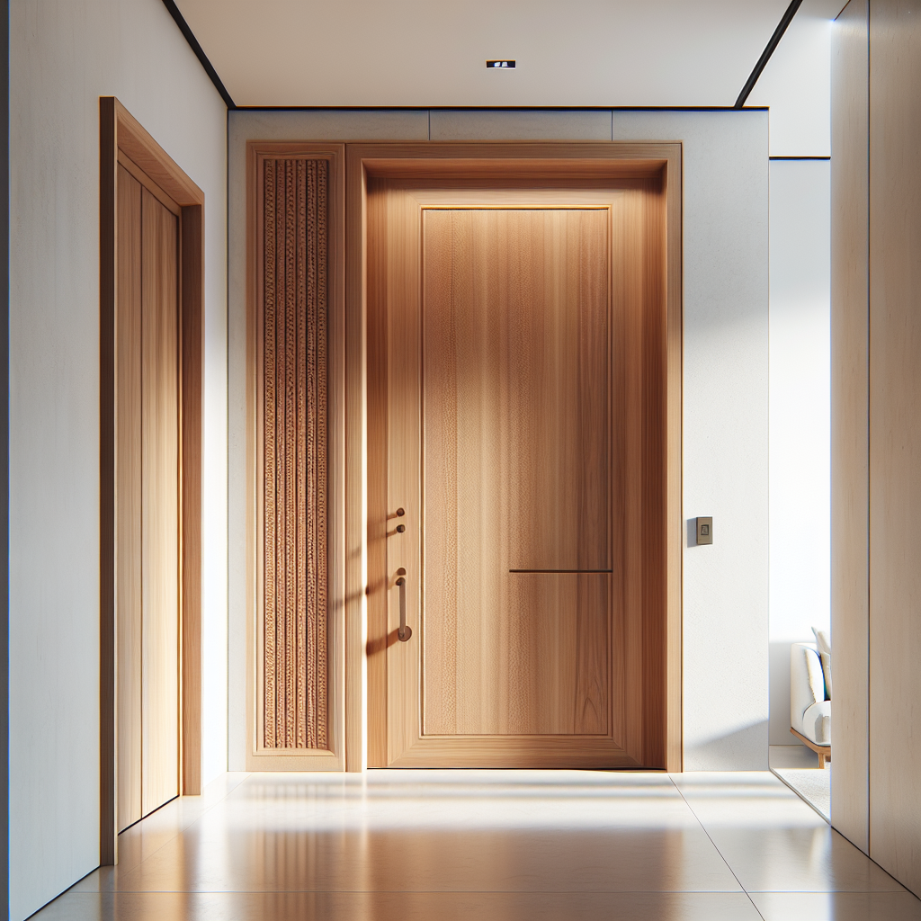 Pintu kayu jati minimalis dengan ukiran Jepara di rumah modern Semarang