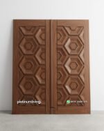 Daun pintu ganda panel heksagon kayu jati PJ-386 platinumliving furniture jepara