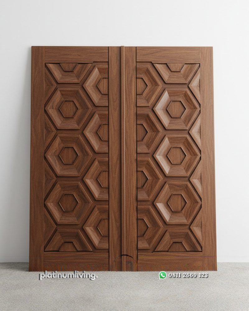 Daun pintu ganda panel heksagon kayu jati PJ-386 platinumliving furniture jepara 1 Daun pintu ganda panel heksagon kayu jati PJ-386 platinumliving furniture jepara 1