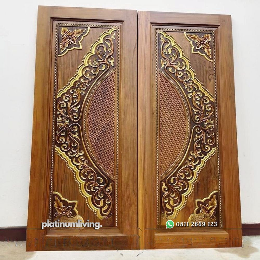 Daun pintu ukir jepara kayu jati solid double PJ-35 platinumliving furniture jepara 3 Daun pintu ukir jepara kayu jati solid double PJ-35 platinumliving furniture jepara 3