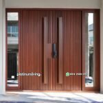 Pintu double minimalis Garis Timbul kayu jati 2 jendela PJ-321 platinumliving furniture jepara