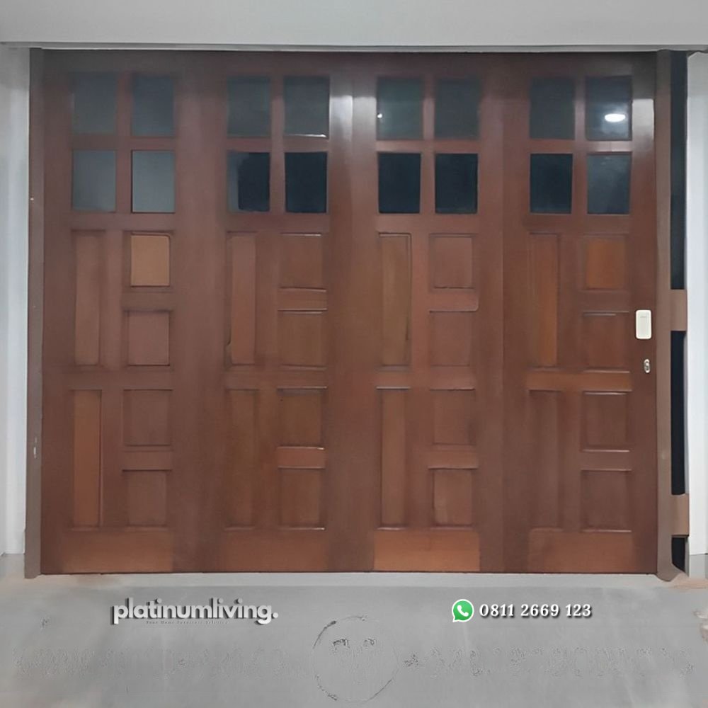 Pintu garasi kayu jati panel kaca rel tikung PJ-98 platinumliving furniture jepara 2 Pintu garasi kayu jati panel kaca rel tikung PJ-98 platinumliving furniture jepara 2