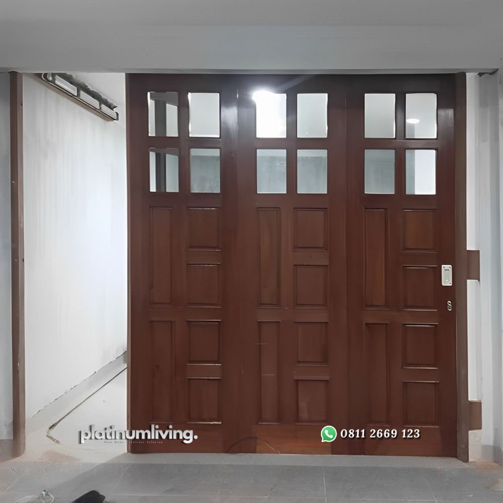 Pintu garasi kayu jati panel kaca rel tikung PJ-98 platinumliving furniture jepara 3 Pintu garasi kayu jati panel kaca rel tikung PJ-98 platinumliving furniture jepara 3