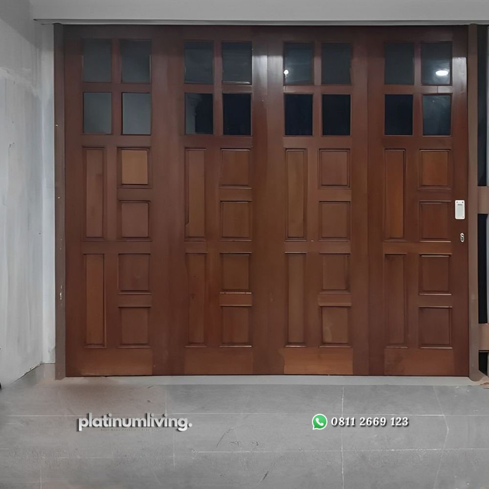 Pintu garasi kayu jati panel kaca rel tikung PJ-98 platinumliving furniture jepara 1 Pintu garasi kayu jati panel kaca rel tikung PJ-98 platinumliving furniture jepara 1