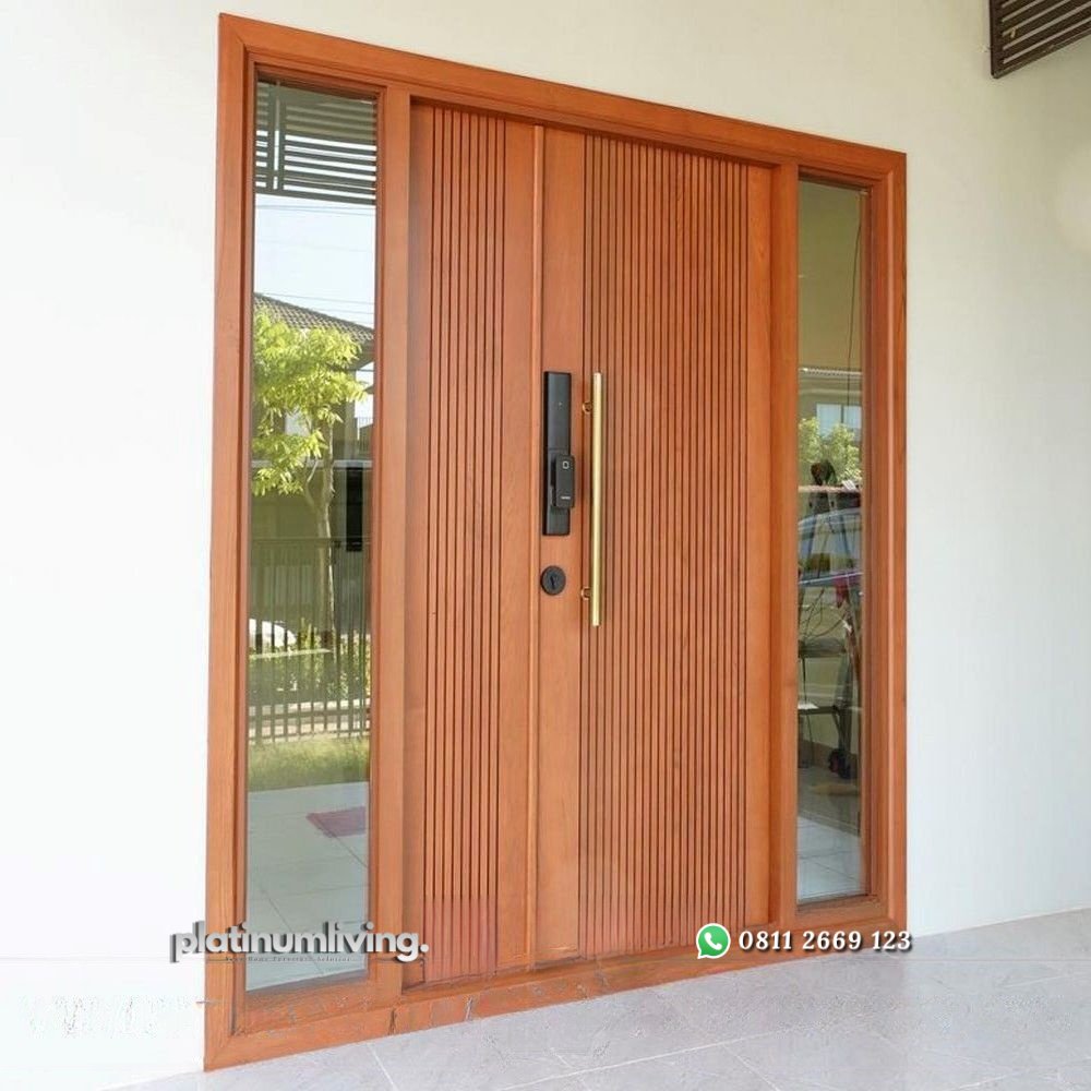 Pintu kayu jati minimalis daun ganda besar kecil 2 jendela PJ-198 platinumliving furniture jepara 2 Pintu kayu jati minimalis daun ganda besar kecil 2 jendela PJ-198 platinumliving furniture jepara 2