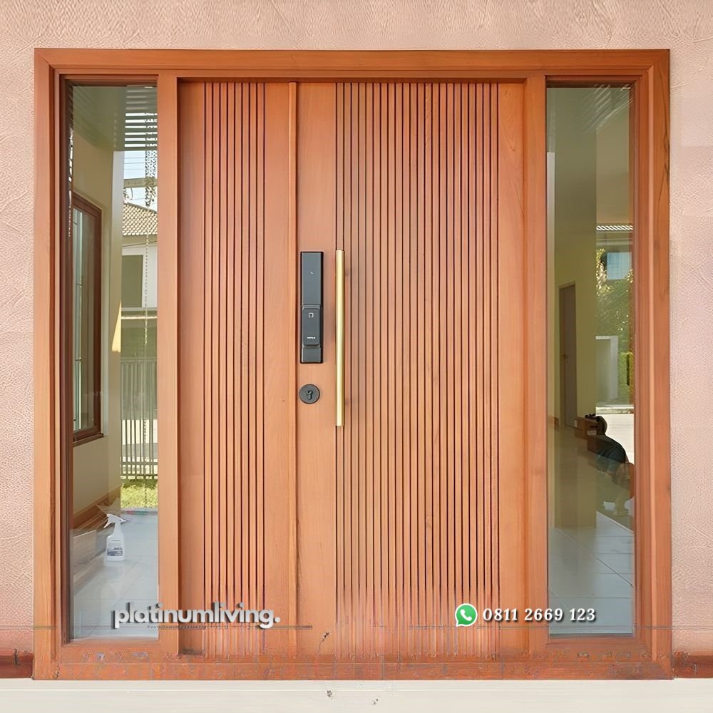 Pintu kayu jati minimalis daun ganda besar kecil 2 jendela PJ-198 platinumliving furniture jepara 1 Pintu kayu jati minimalis daun ganda besar kecil 2 jendela PJ-198 platinumliving furniture jepara 1