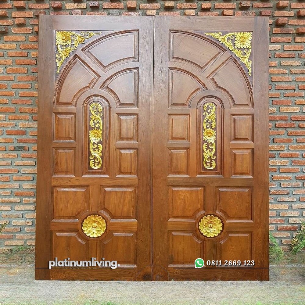 Pintu kayu jati ukiran 2 daun klasik panel solid PJ-101 platinumliving furniture jepara 1 Pintu kayu jati ukiran 2 daun klasik panel solid PJ-101 platinumliving furniture jepara 1