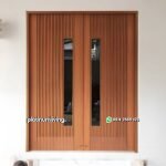 Pintu Minimalis 2 daun kayu jati salur Kombinasi panel kaca PJ-322 platinumliving furniture jepara