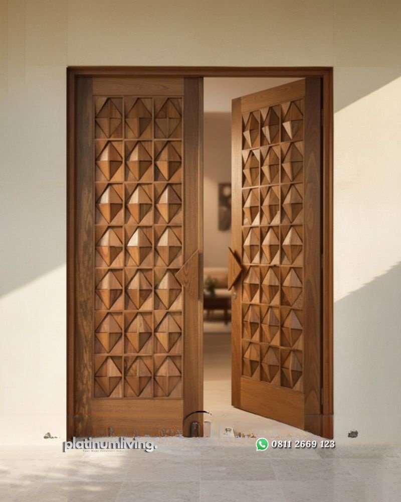 Pintu rumah daun ganda kayu jati jepara panel diamond PJ-366 platinumliving furniture jepara 2 Pintu rumah daun ganda kayu jati jepara panel diamond PJ-366 platinumliving furniture jepara 2