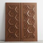Daun pintu ganda panel heksagon kayu jati PJ-386