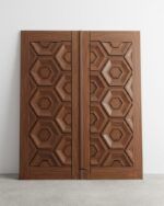 Daun pintu ganda panel heksagon kayu jati PJ-386