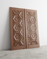 Daun pintu ganda panel heksagon kayu jati PJ-386 - Gambar 2