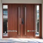 Pintu double minimalis Garis Timbul kayu jati 2 jendela PJ-321 platinumliving furniture jepara