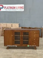 Buffet Credenza Kayu Jati Minimalis Modern Pintu Kaca – Platinum Living - Gambar 4
